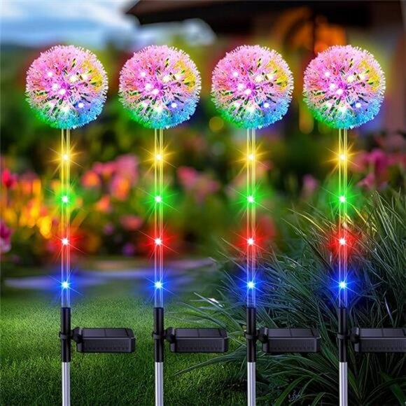 4 Pack Dandelion Solar Lights Colorful String Light Decorations - Fairy Outdoor - Picture 7 of 7